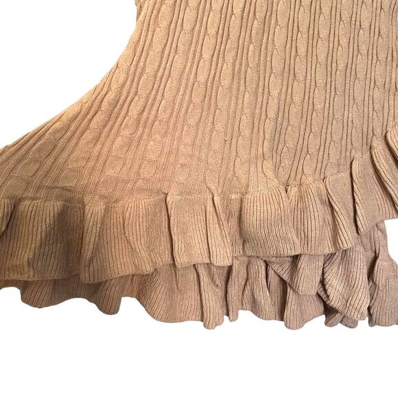 NWT Lulus Fall Cutie Beige Cable Knit Mock Neck Ruffled Mini Sweater Dress L - Picture 5 of 7